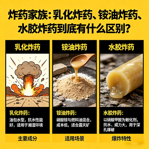 南朗镇炸药家族：乳化炸药、铵油炸药、水胶炸药到底有什么区别？